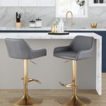 Daniella Grey Faux Leather Gold Contemporary Swivel Barstools (Set of 2)