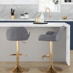 Daniella Grey Faux Leather Gold Contemporary Swivel Barstools (Set of 2)
