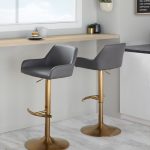Daniella Grey Faux Leather Gold Contemporary Swivel Barstools (Set of 2)