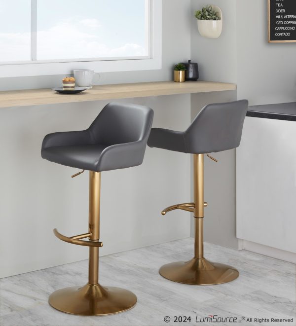 Daniella Grey Faux Leather Gold Contemporary Swivel Barstools Set of 2 2