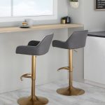 Daniella Grey Faux Leather Gold Contemporary Swivel Barstools (Set of 2)
