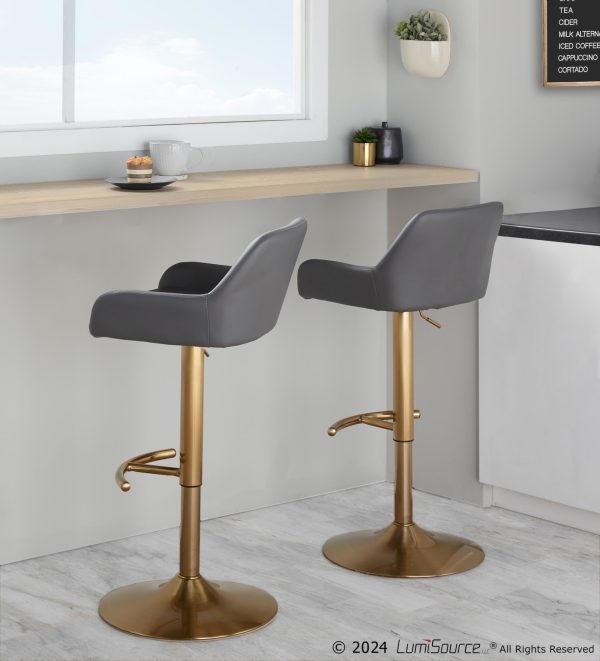 Daniella Grey Faux Leather Gold Contemporary Swivel Barstools Set of 2 3