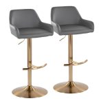 Daniella Grey Faux Leather Gold Contemporary Swivel Barstools (Set of 2)