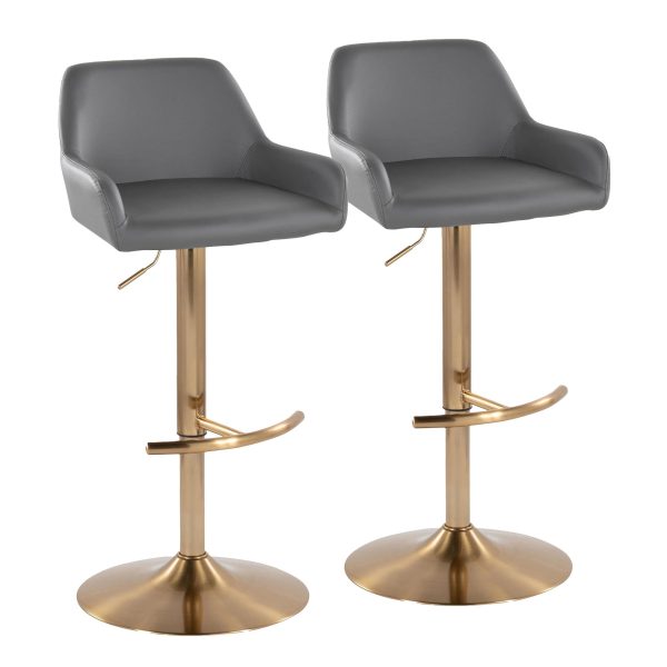 Daniella Grey Faux Leather Gold Contemporary Swivel Barstools Set of 2 4