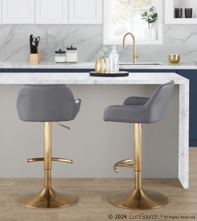Daniella Grey Faux Leather Gold Contemporary Swivel Barstools (Set of 2)