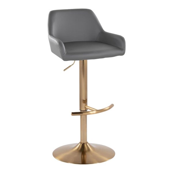 Daniella Grey Faux Leather Gold Contemporary Swivel Barstools Set of 2 5