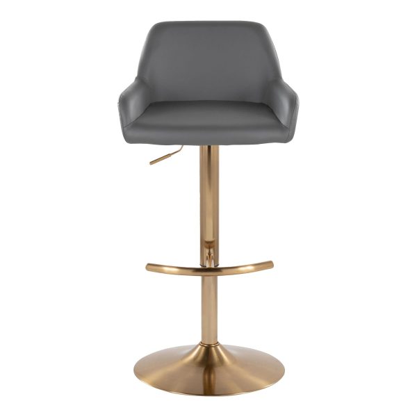 Daniella Grey Faux Leather Gold Contemporary Swivel Barstools Set of 2 9
