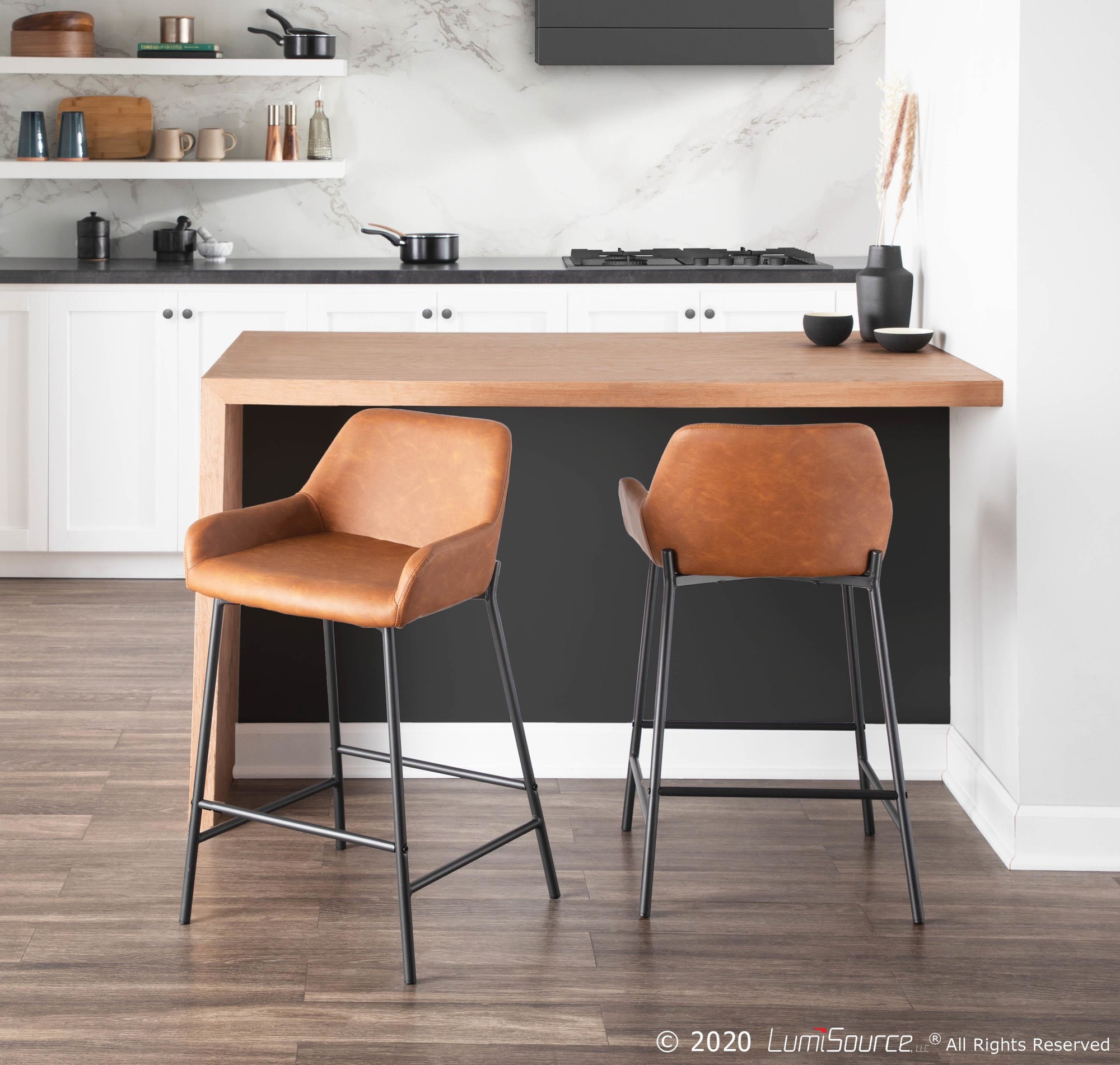 Daniella Industrial Black Metal Camel Counter Stools (Set of 2) 1 Daniella Industrial Black Metal Camel Counter Stools (Set of 2)