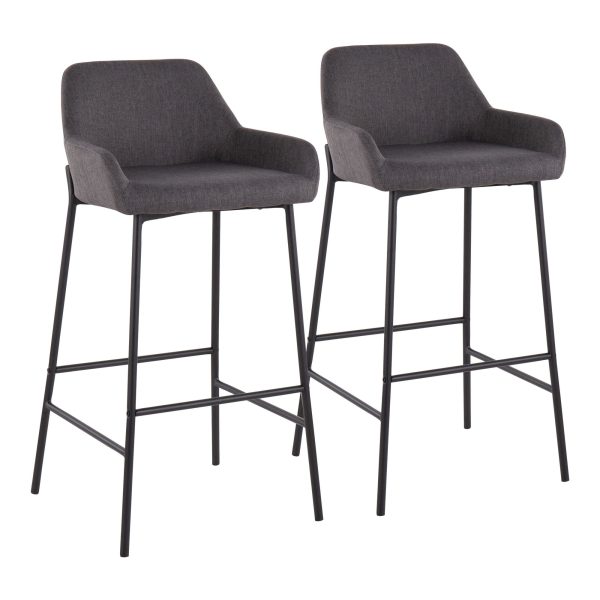 Daniella Industrial Black Metal Charcoal Fabric Bar Stools Set of 2 1