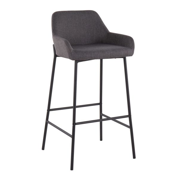 Daniella Industrial Black Metal Charcoal Fabric Bar Stools Set of 2 2