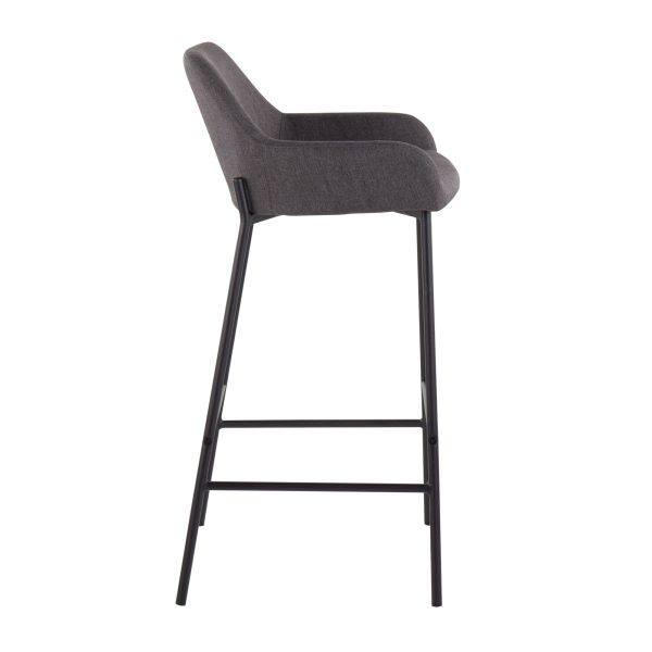 Daniella Industrial Black Metal Charcoal Fabric Bar Stools Set of 2 3
