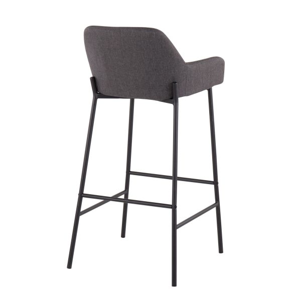 Daniella Industrial Black Metal Charcoal Fabric Bar Stools Set of 2 4