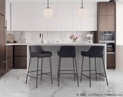 Daniella Industrial Black Metal Charcoal Fabric Bar Stools (Set of 2)