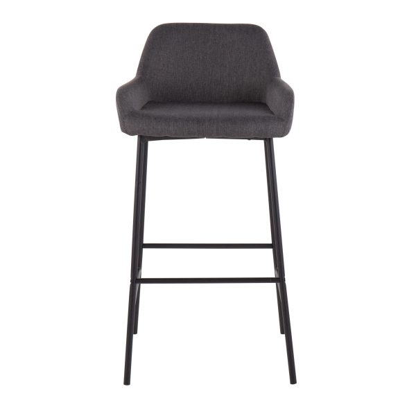 Daniella Industrial Black Metal Charcoal Fabric Bar Stools Set of 2 6