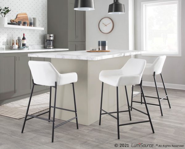 Daniella Industrial Black Metal White Faux Leather Counter Stools Set of 2 1