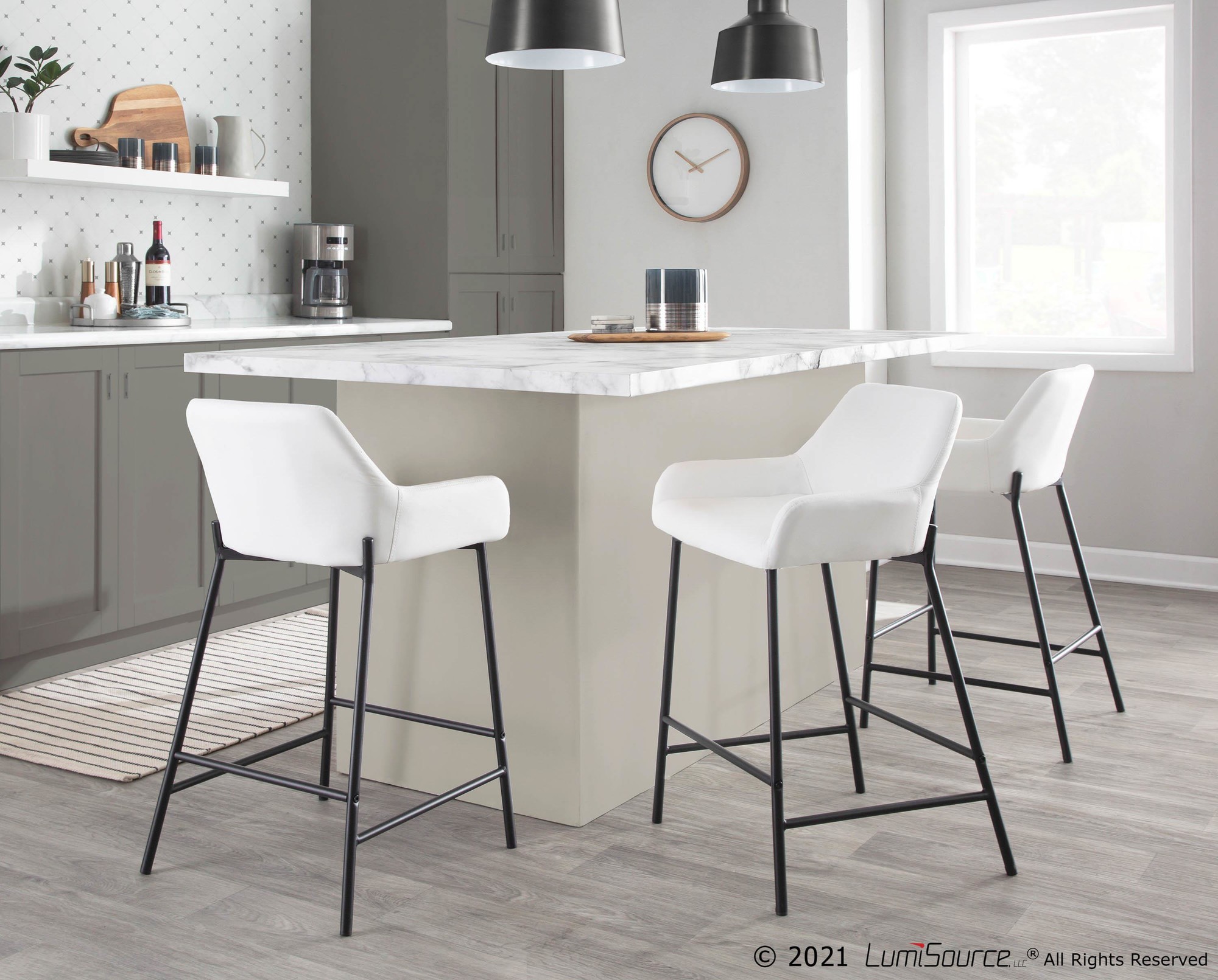 Daniella Industrial Black Metal White Faux Leather Counter Stools (Set of 2) 2 Daniella Industrial Black Metal White Faux Leather Counter Stools (Set of 2) - Image 2