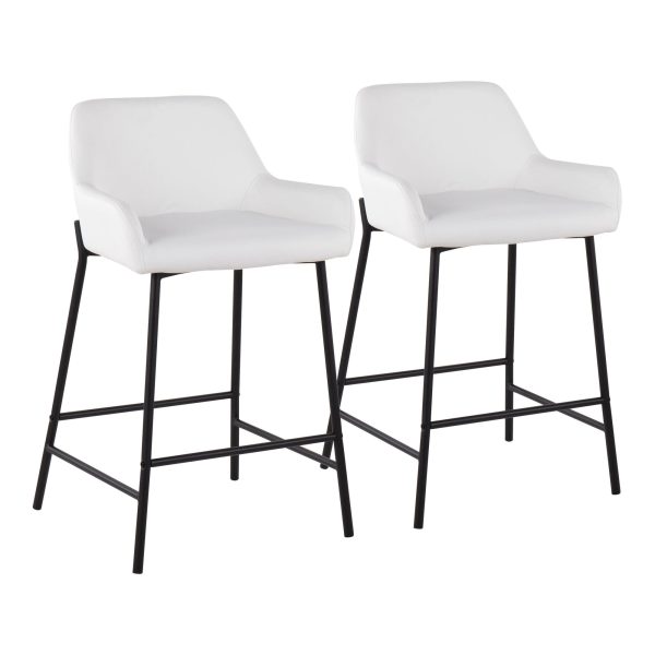 Daniella Industrial Black Metal White Faux Leather Counter Stools Set of 2 2