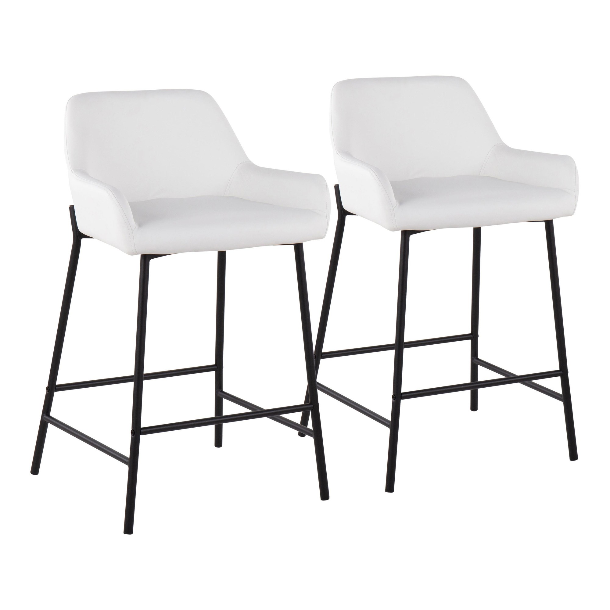 Daniella Industrial Black Metal White Faux Leather Counter Stools (Set of 2) 3 Daniella Industrial Black Metal White Faux Leather Counter Stools (Set of 2) - Image 3