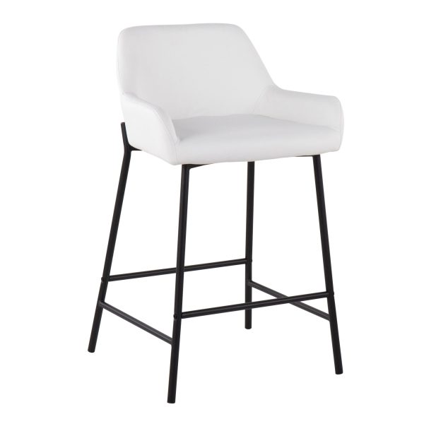 Daniella Industrial Black Metal White Faux Leather Counter Stools Set of 2 3