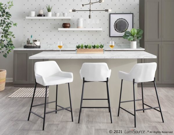 Daniella Industrial Black Metal White Faux Leather Counter Stools Set of 2
