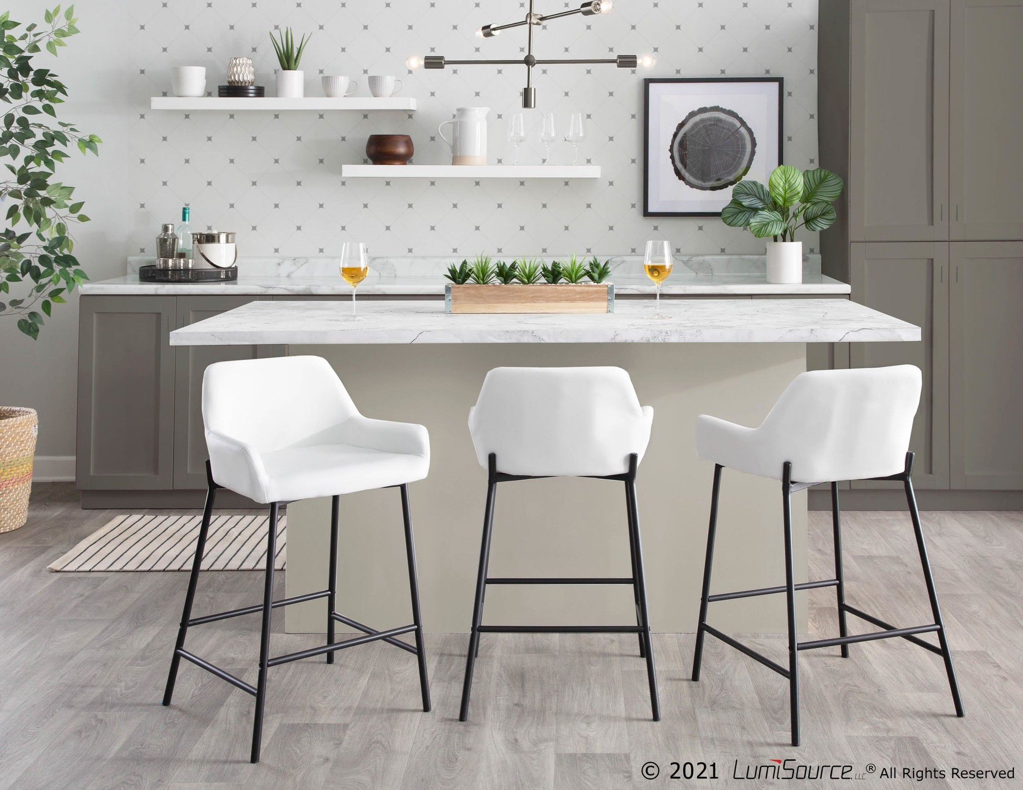 Daniella Industrial Black Metal White Faux Leather Counter Stools (Set of 2) 1 Daniella Industrial Black Metal White Faux Leather Counter Stools (Set of 2)