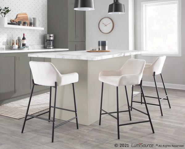 Daniella Industrial Black Metal White Velvet Counter Stools Set of 2 1