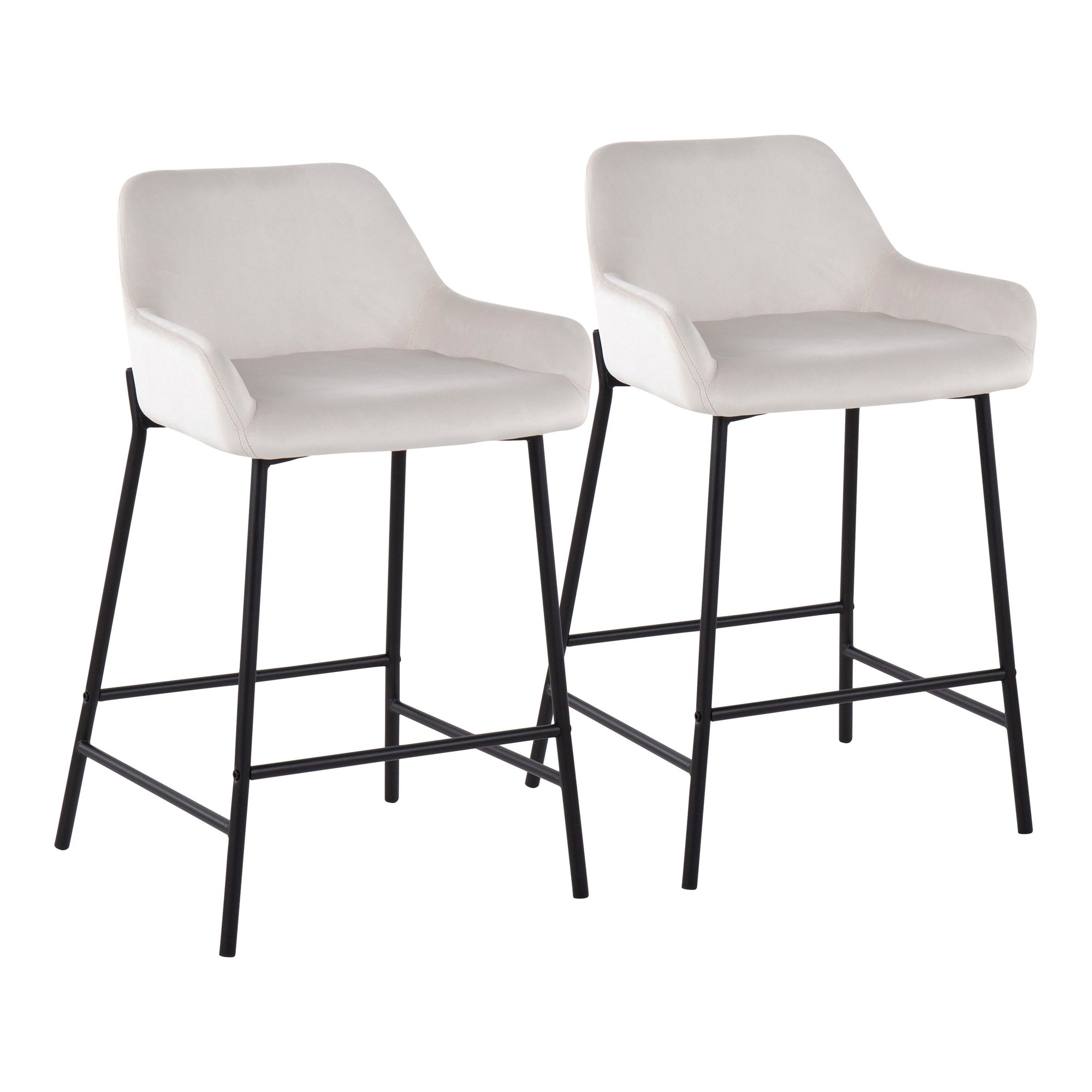 Daniella Industrial Black Metal White Velvet Counter Stools (Set of 2) 3 Daniella Industrial Black Metal White Velvet Counter Stools (Set of 2) - Image 3