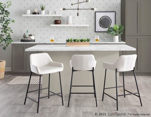 Daniella Industrial Black Metal White Velvet Counter Stools Set of 2