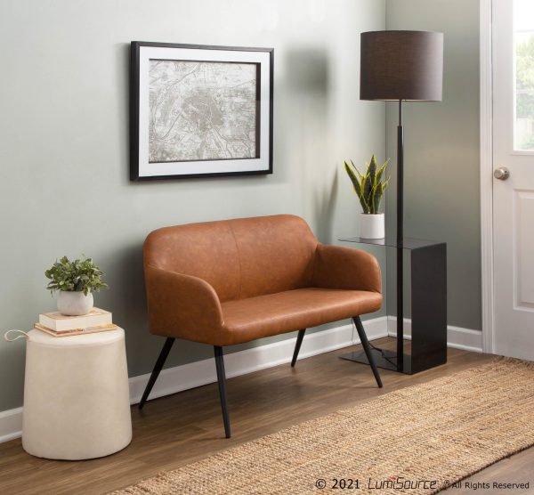 Daniella Industrial Camel Faux Leather Black Steel High Back Bench 1