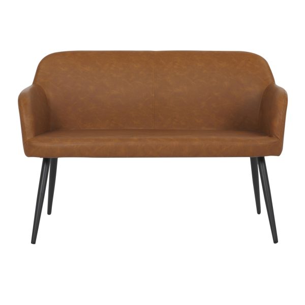 Daniella Industrial Camel Faux Leather Black Steel High Back Bench 12