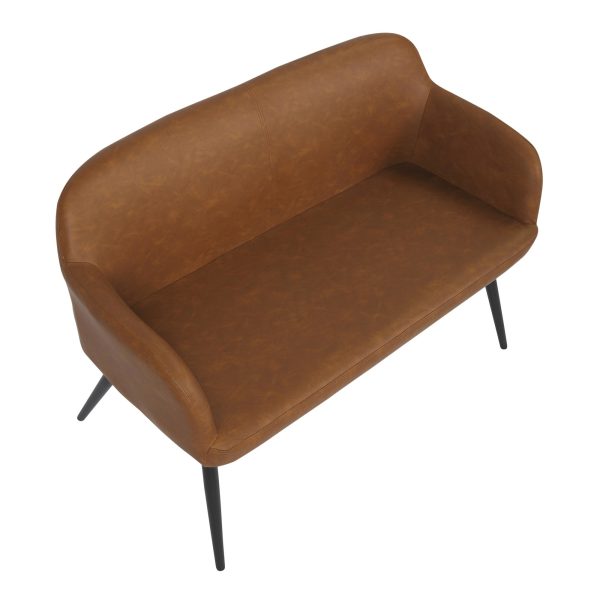 Daniella Industrial Camel Faux Leather Black Steel High Back Bench 13