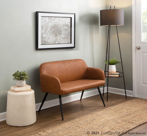 Daniella Industrial Camel Faux Leather Black Steel High Back Bench 2