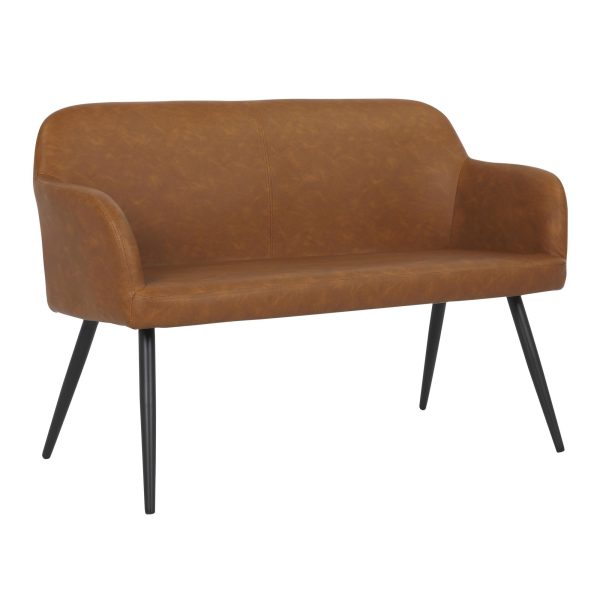 Daniella Industrial Camel Faux Leather Black Steel High Back Bench 8