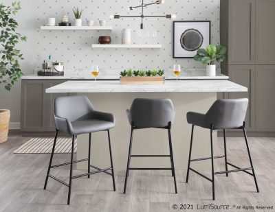 Daniella Industrial Grey Faux Leather Counter Stools (Set of 2)