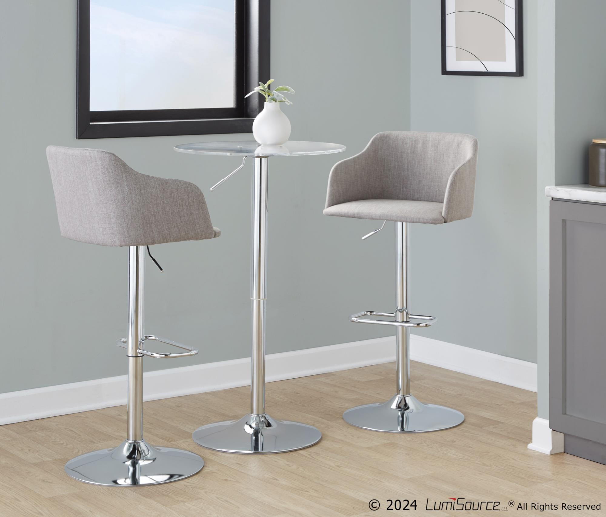Daniella Light Grey Contemporary Adjustable Swivel Barstool 2 Daniella Light Grey Contemporary Adjustable Swivel Barstool - Image 2
