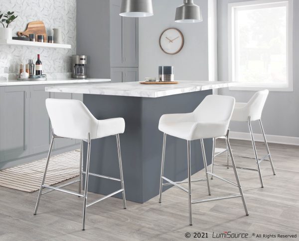 Daniella White Faux Leather Chrome Contemporary Counter Stool Set of 2 1