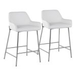 Daniella White Faux Leather Chrome Contemporary Counter Stool (Set of 2)