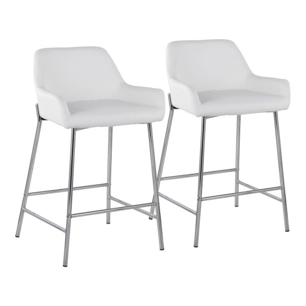 Daniella White Faux Leather Chrome Contemporary Counter Stool Set of 2 2