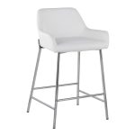 Daniella White Faux Leather Chrome Contemporary Counter Stool (Set of 2)
