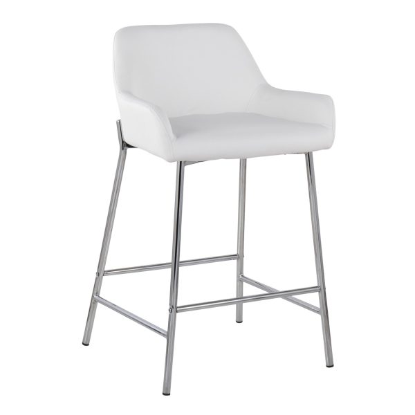 Daniella White Faux Leather Chrome Contemporary Counter Stool Set of 2 3