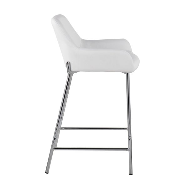 Daniella White Faux Leather Chrome Contemporary Counter Stool Set of 2 4