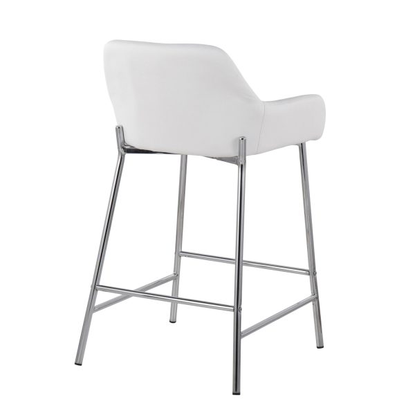 Daniella White Faux Leather Chrome Contemporary Counter Stool Set of 2 5