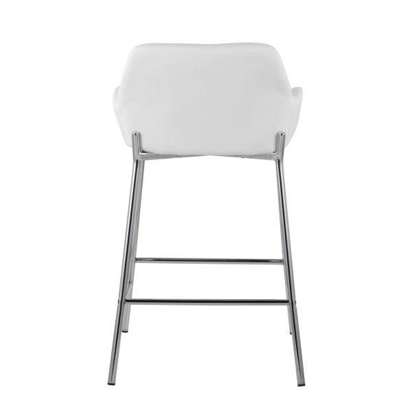 Daniella White Faux Leather Chrome Contemporary Counter Stool Set of 2 6