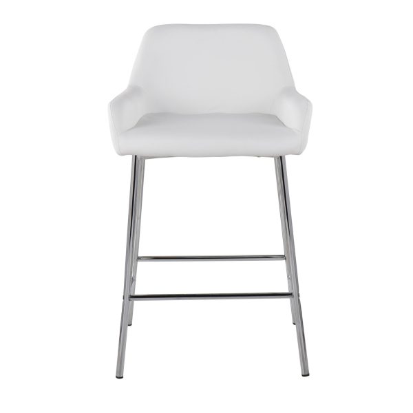 Daniella White Faux Leather Chrome Contemporary Counter Stool Set of 2 7