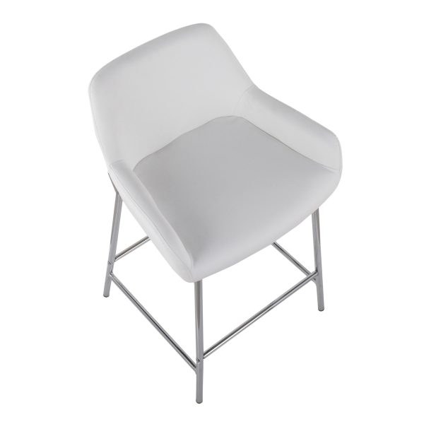 Daniella White Faux Leather Chrome Contemporary Counter Stool Set of 2 8