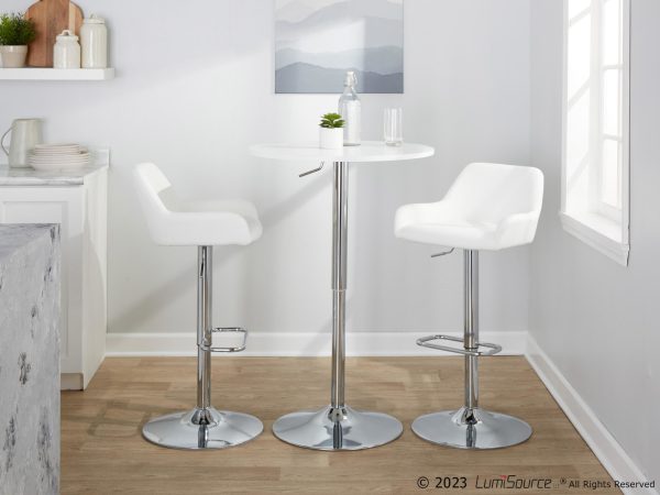 Daniella White Faux Leather Contemporary Chrome Swivel Barstool Set of 2 1