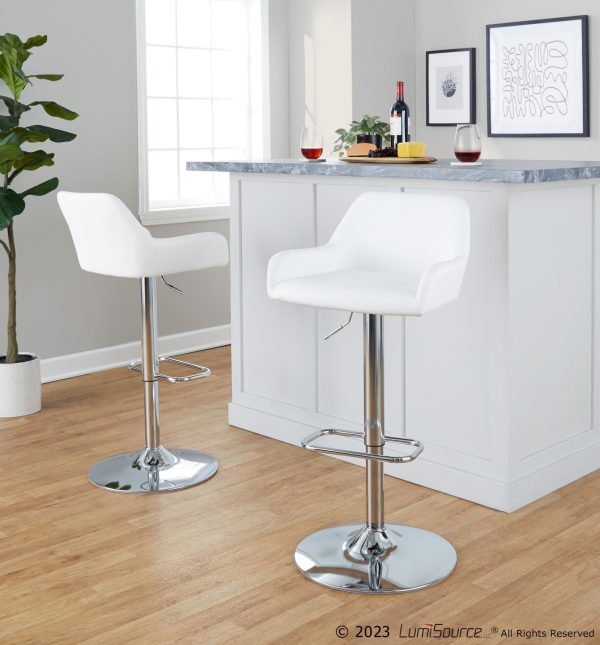 Daniella White Faux Leather Contemporary Chrome Swivel Barstool Set of 2 2