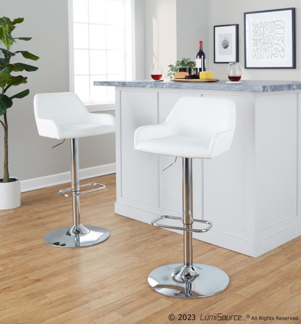 Daniella White Faux Leather Contemporary Chrome Swivel Barstool Set of 2 3