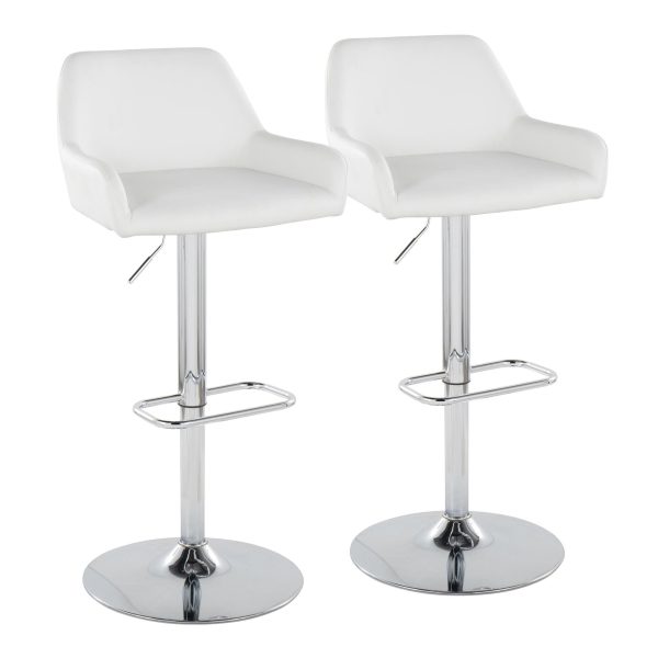 Daniella White Faux Leather Contemporary Chrome Swivel Barstool Set of 2 4