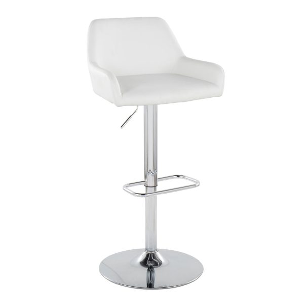 Daniella White Faux Leather Contemporary Chrome Swivel Barstool Set of 2 5